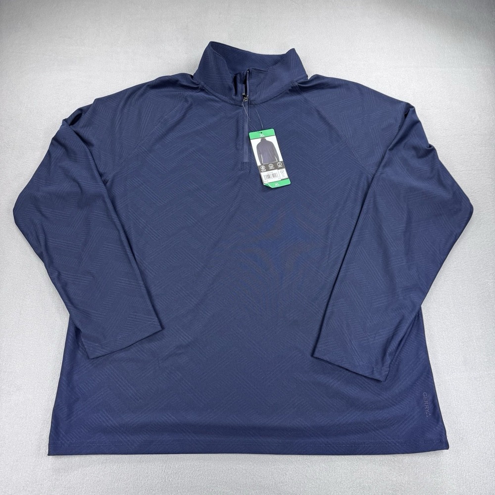 NWT Gerry Active Quarter Zip Men's Long Sleeve Golf Shirt, Blue, XL. Preppy Golf